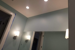 Ceiling lights and wall sconces in master bathroom