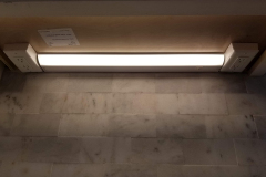 Close-up of hidden outlet and under-cabinet lighting